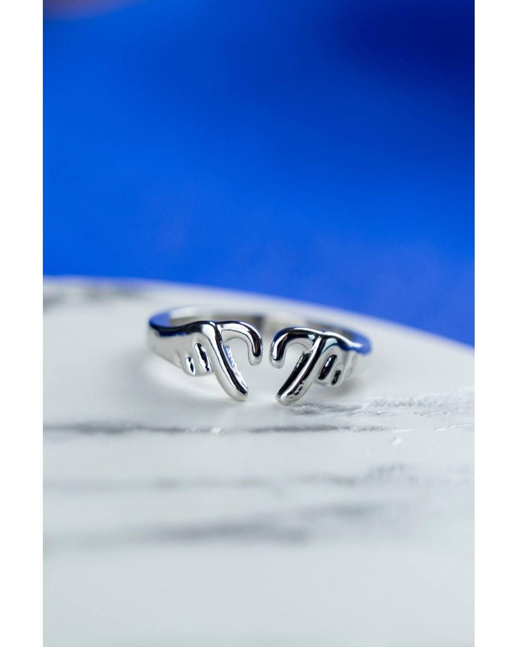 The Colourful Aura Metallic 925 Hand Heart Couple Love Adjustable Stackable Ring