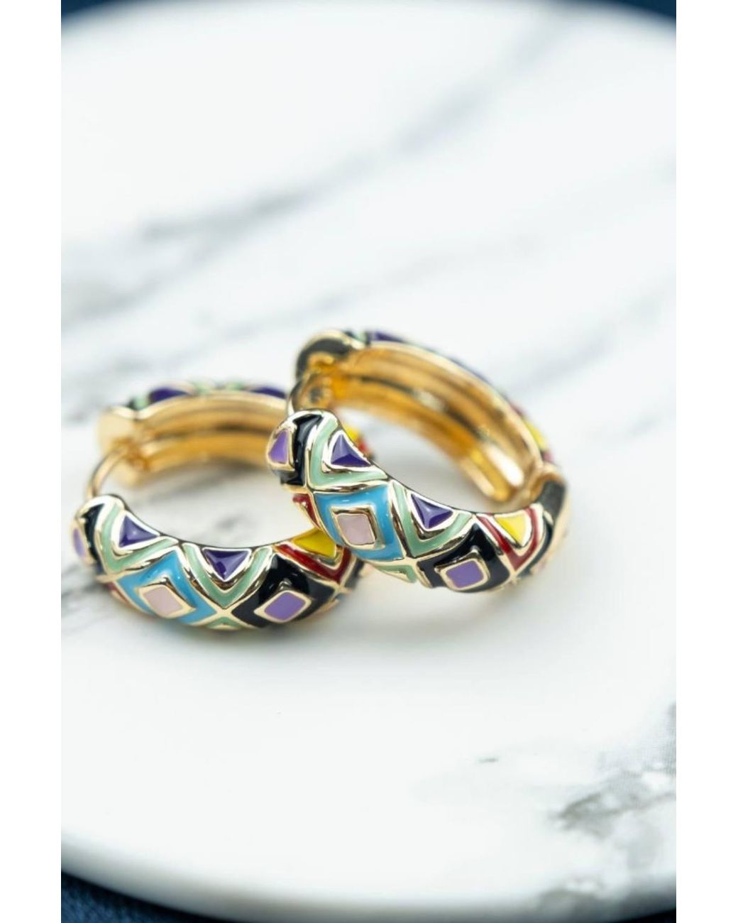 The Colourful Aura Blue Large Huggie Multicolour Floral Hoop Earrings