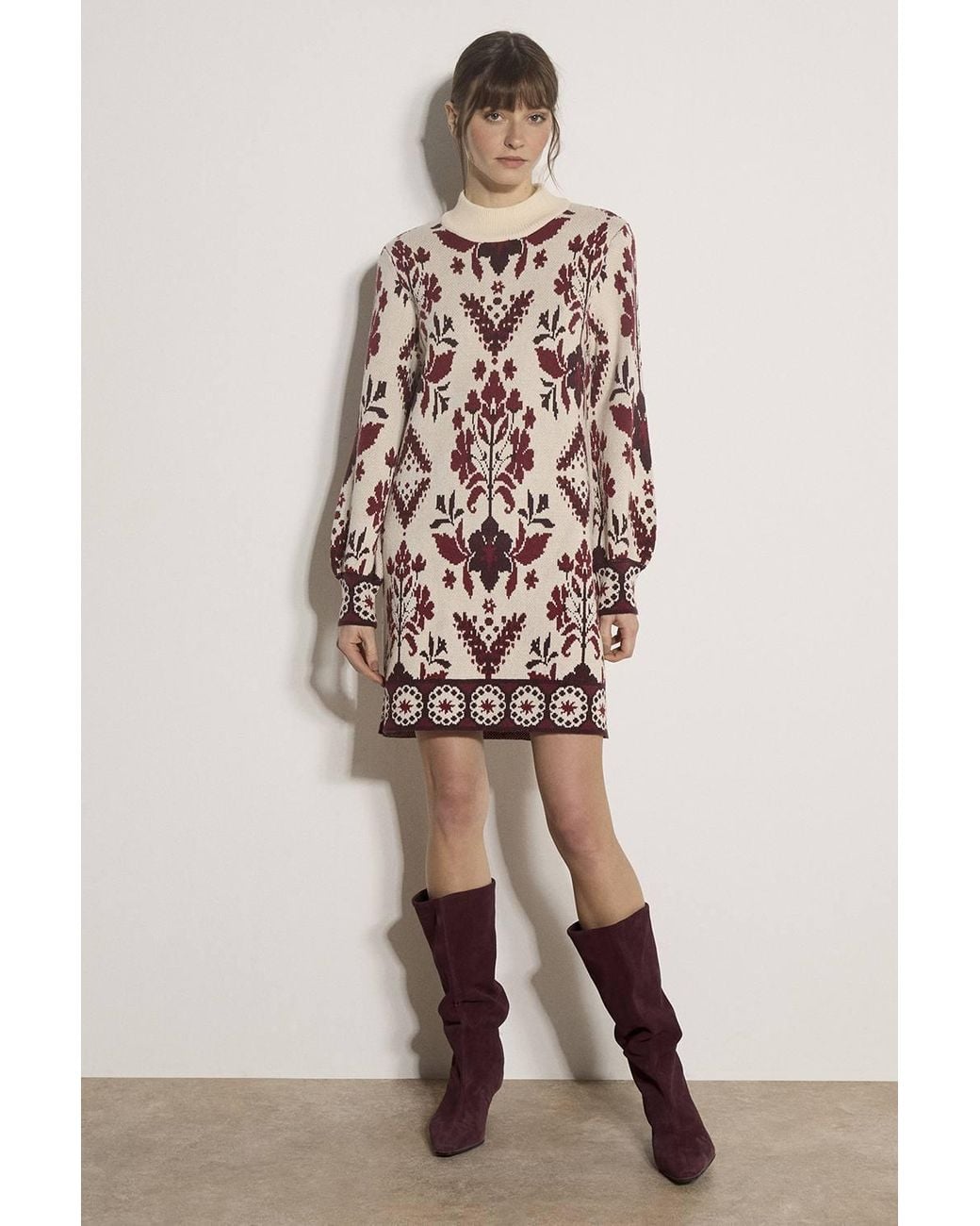 Apricot Natural Folk Floral Mini Jumper Dress