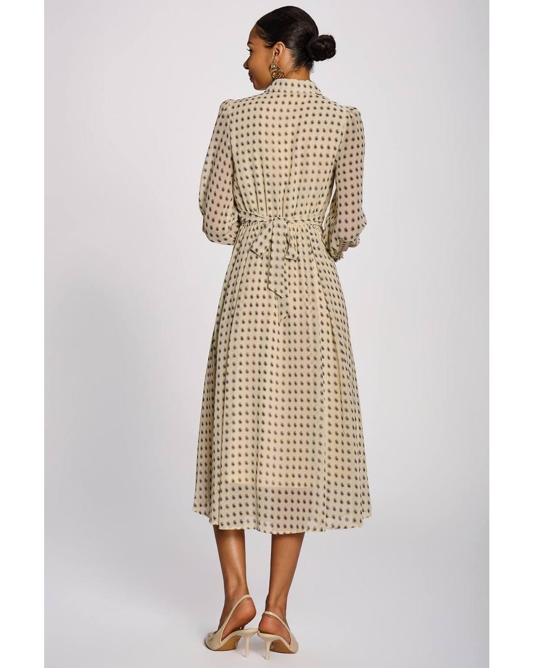 Jolie Moi Natural Chiffon Print Ruffled Shirt Dress