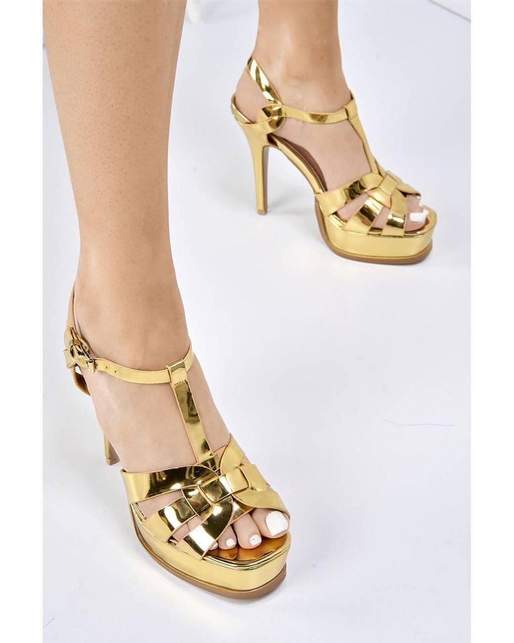 Miss Diva White Tani High Platform T-Bar Ankle Strap Sandals