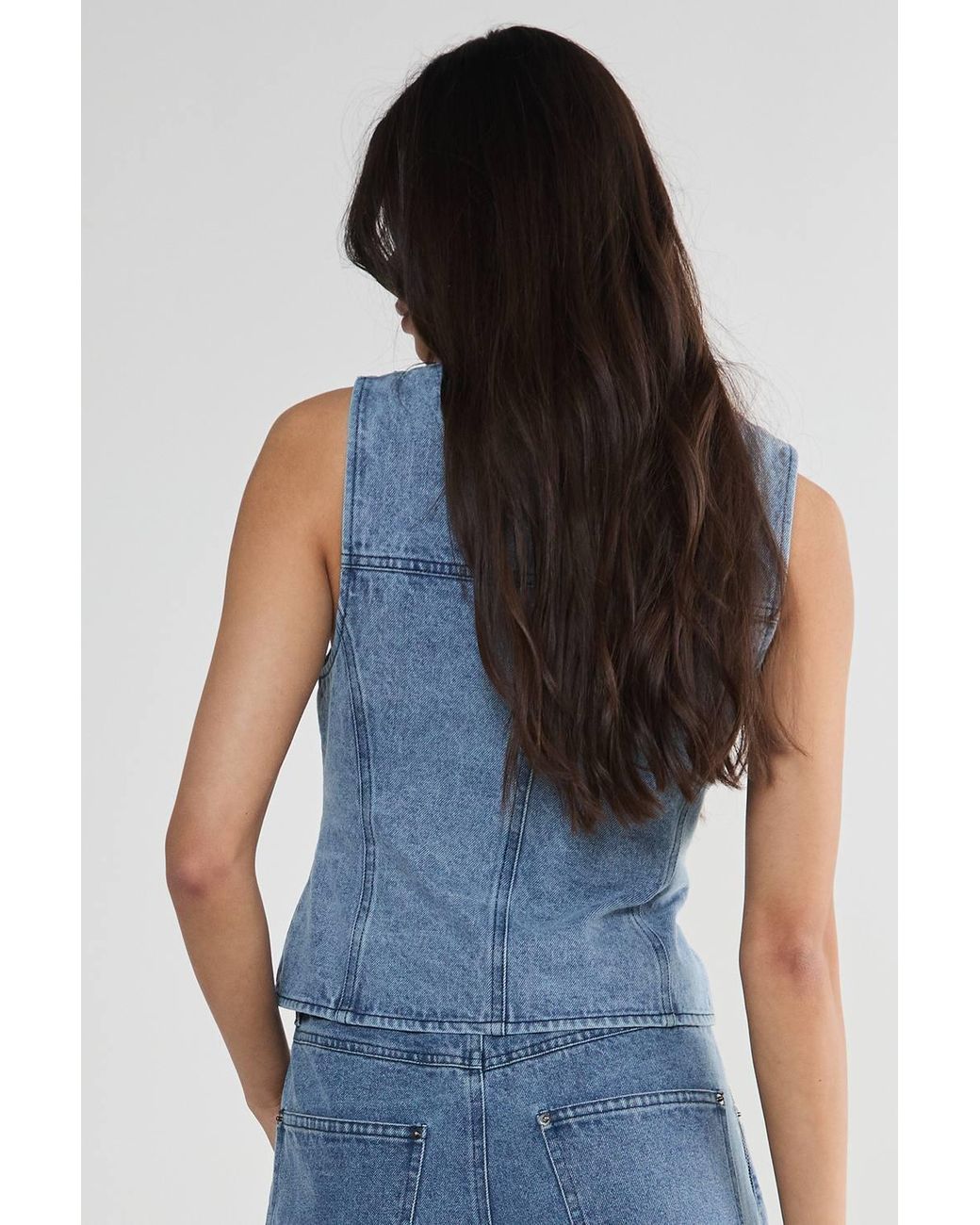 Nasty Gal Blue Denim Seam Detail Zip Waistcoat