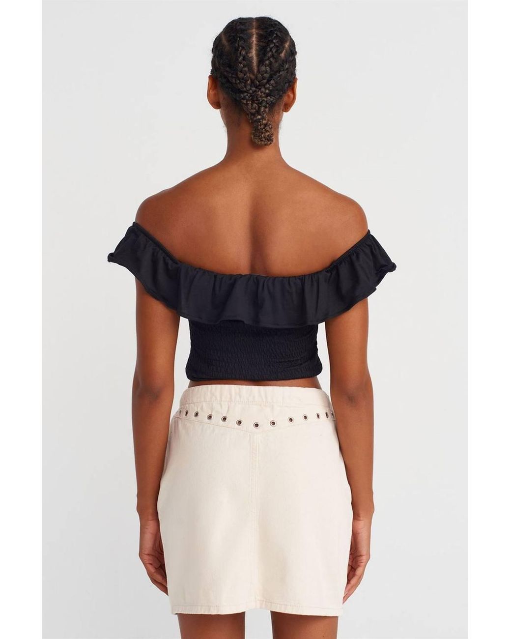 Dilvin White Cotton Denim Mini Skirt W/ Tie Waist