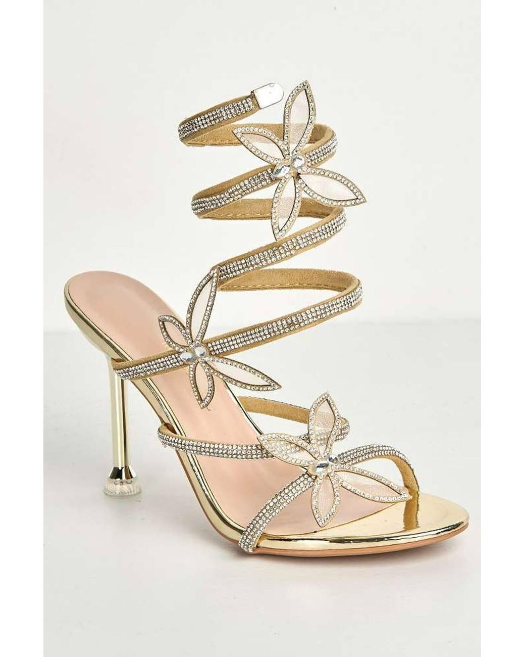Miss Diva Natural Toki Butterfly Detail Diamante Heeled Sandals