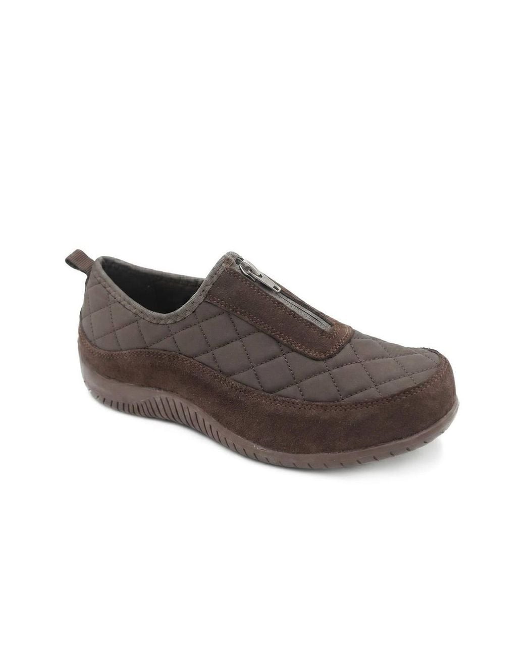 Pavers Brown Wide Fit Leather Slip-On Shoes W/ Zip Fastening