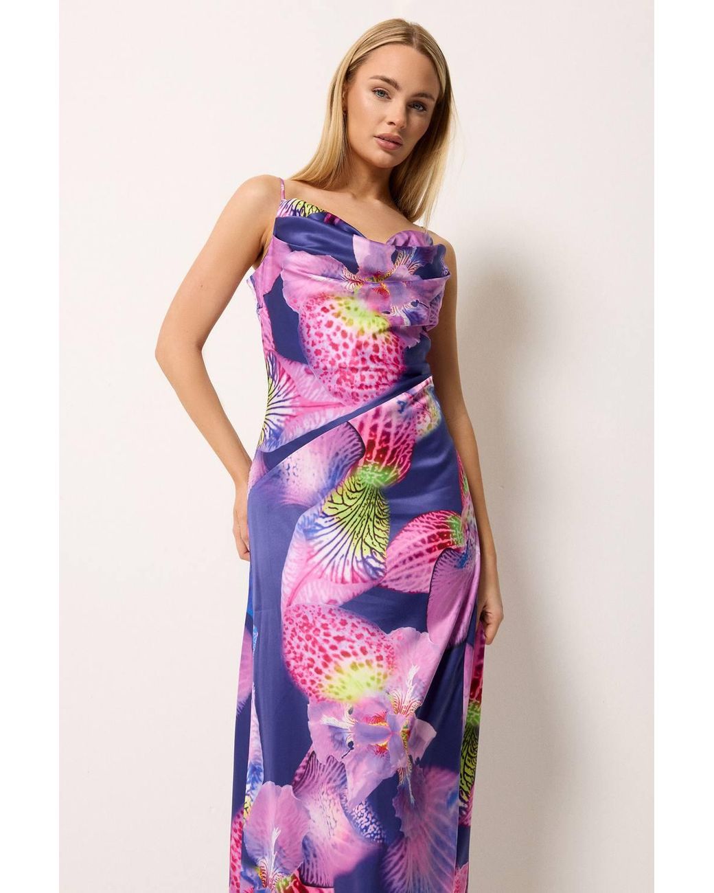 Star by Julien MacDonald Pink Floral Cowl Neckline Maxi Dress