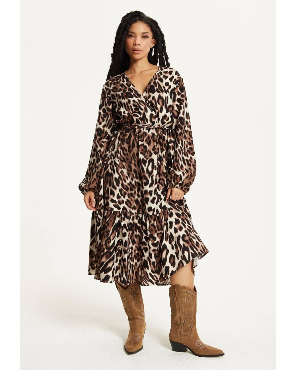 Liquorish White Leopard Print Long Sleeve Midi Dress