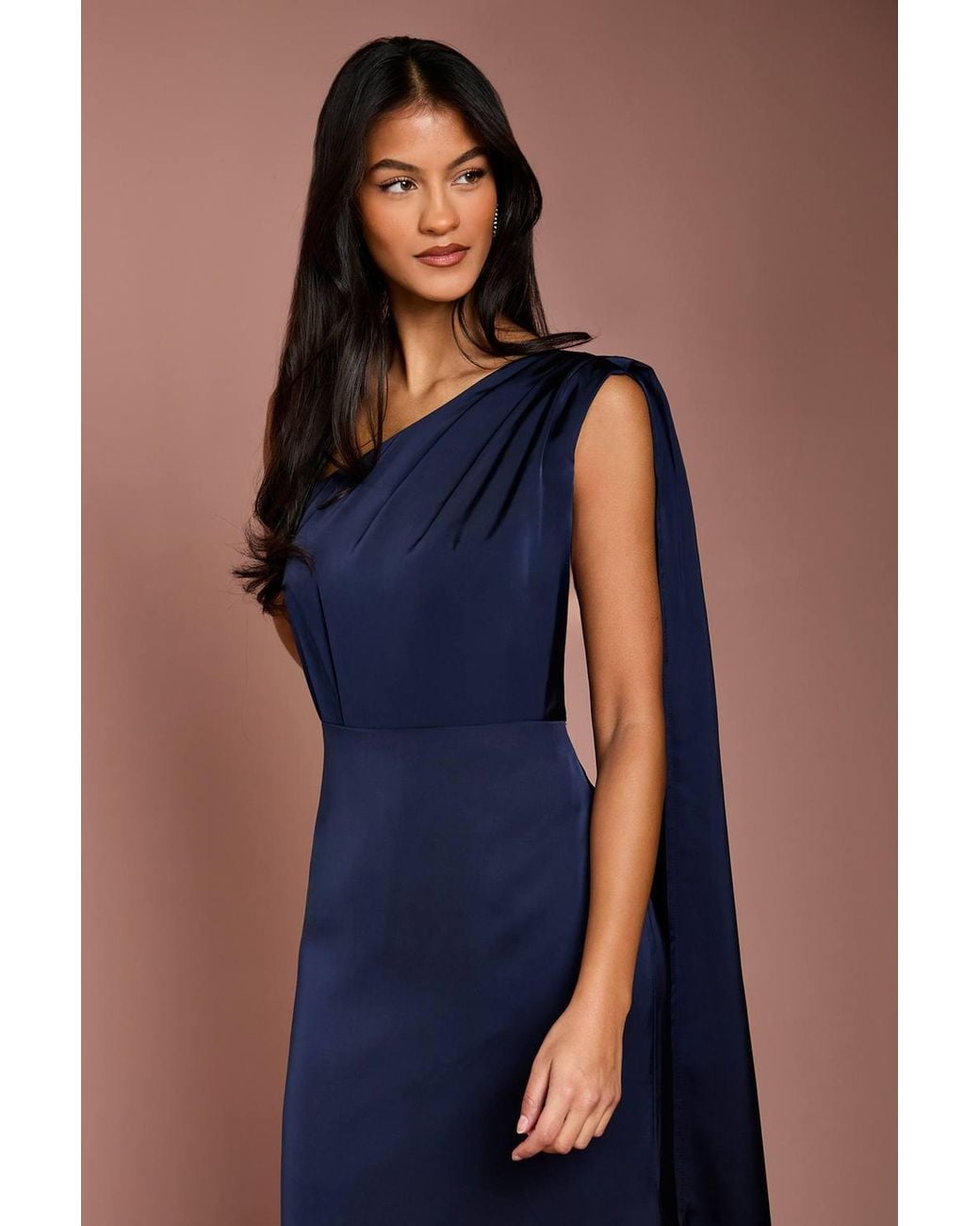 Coast Blue Honoured Petite Drape One Shoulder Satin Maxi Bridesmaid Dress