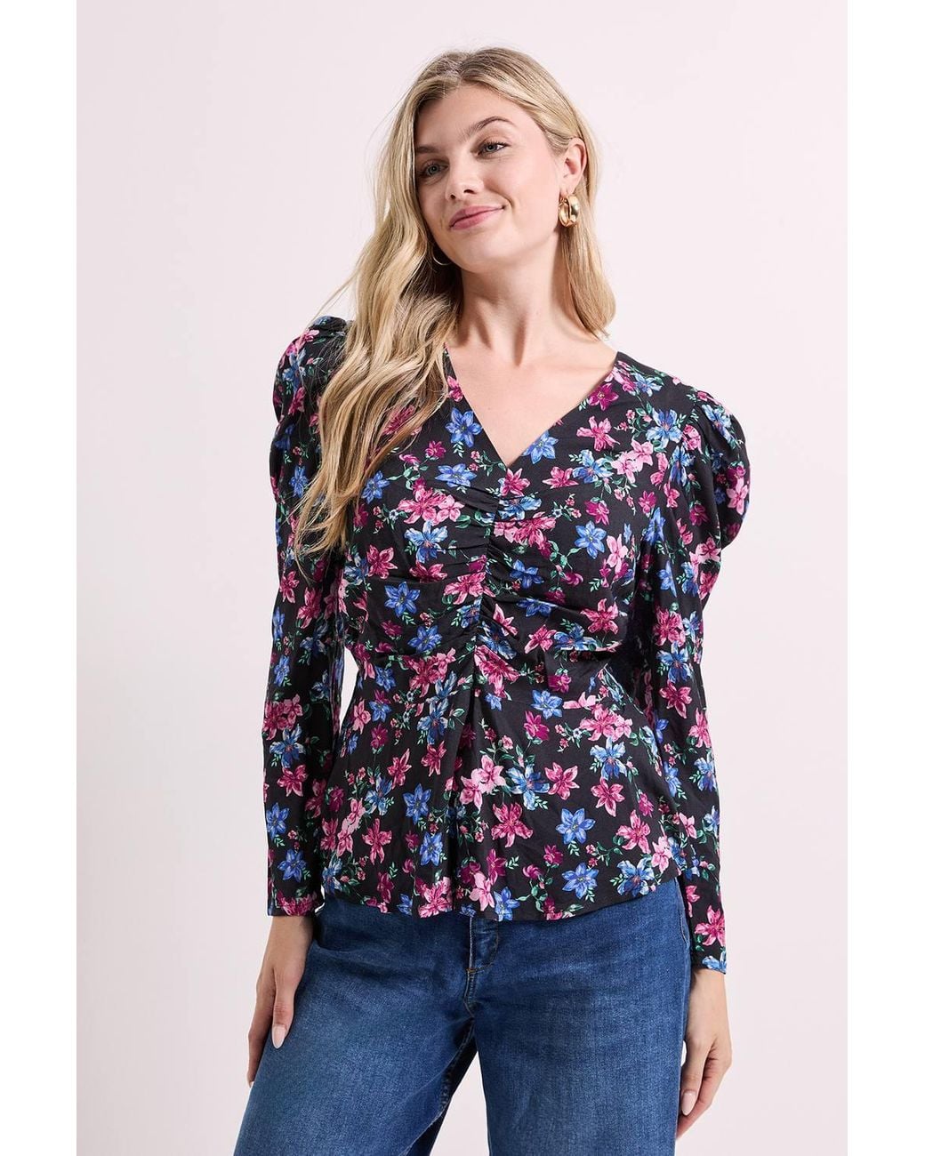 Dorothy Perkins Blue Button Detail Printed Peplum Blouse