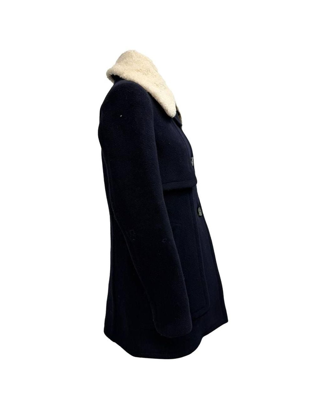 Claudie Pierlot Blue Preloved Round Neck Sheared-Collar Coat