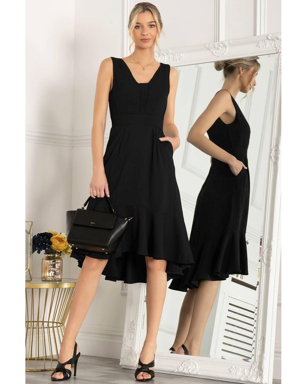 Jolie Moi Black Palmer Dip Hem Shift Dress