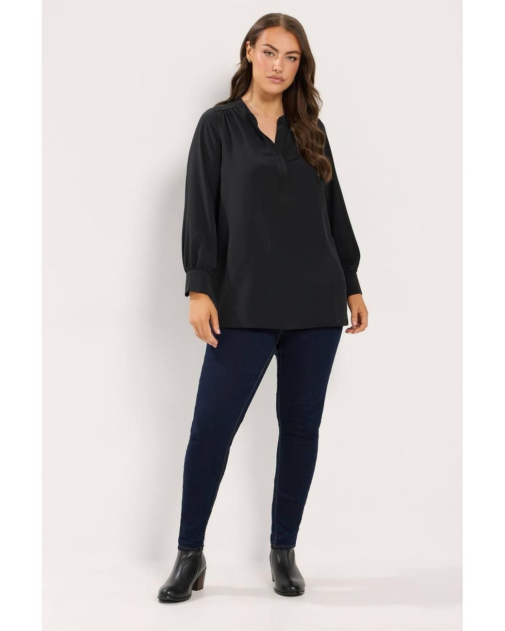 Yours Black Half Placket Blouse
