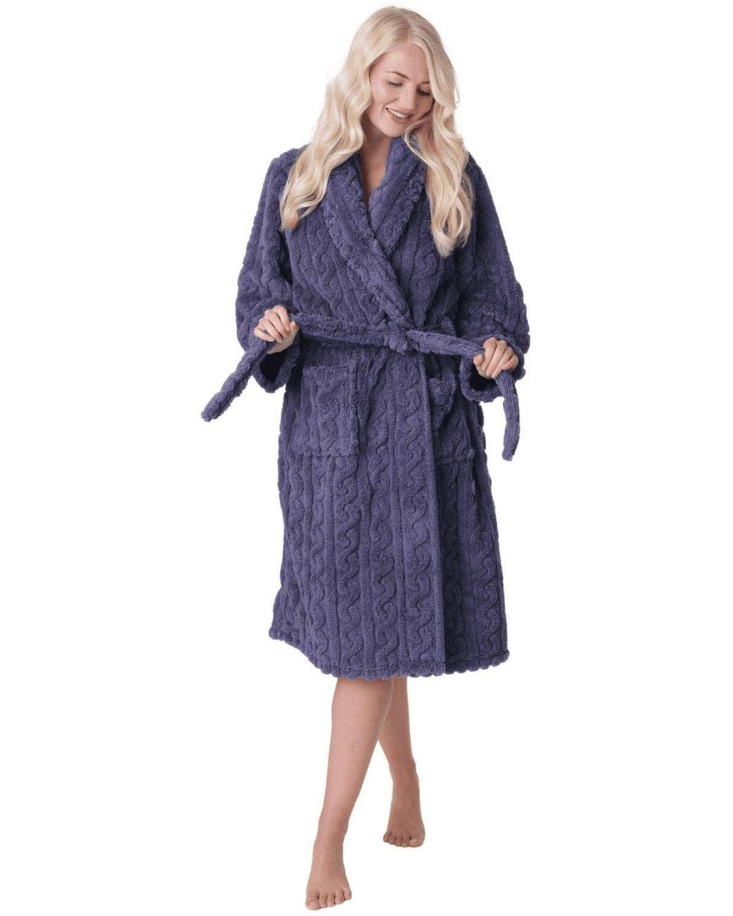 CAMILLE Blue Supersoft Luxury Fleece Jaquard Bathrobe