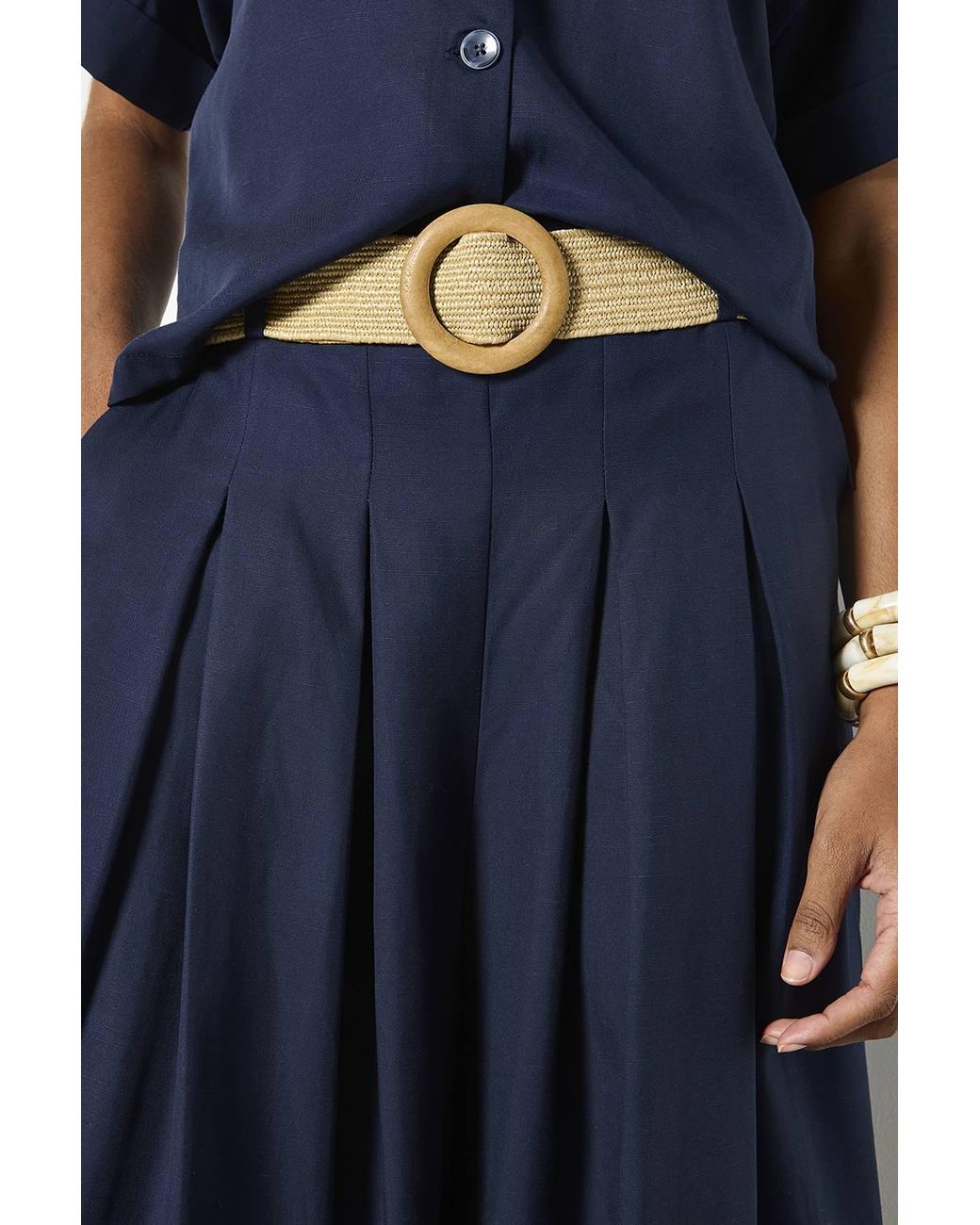 Apricot Blue Pleated Wide-Leg Culotte Trousers
