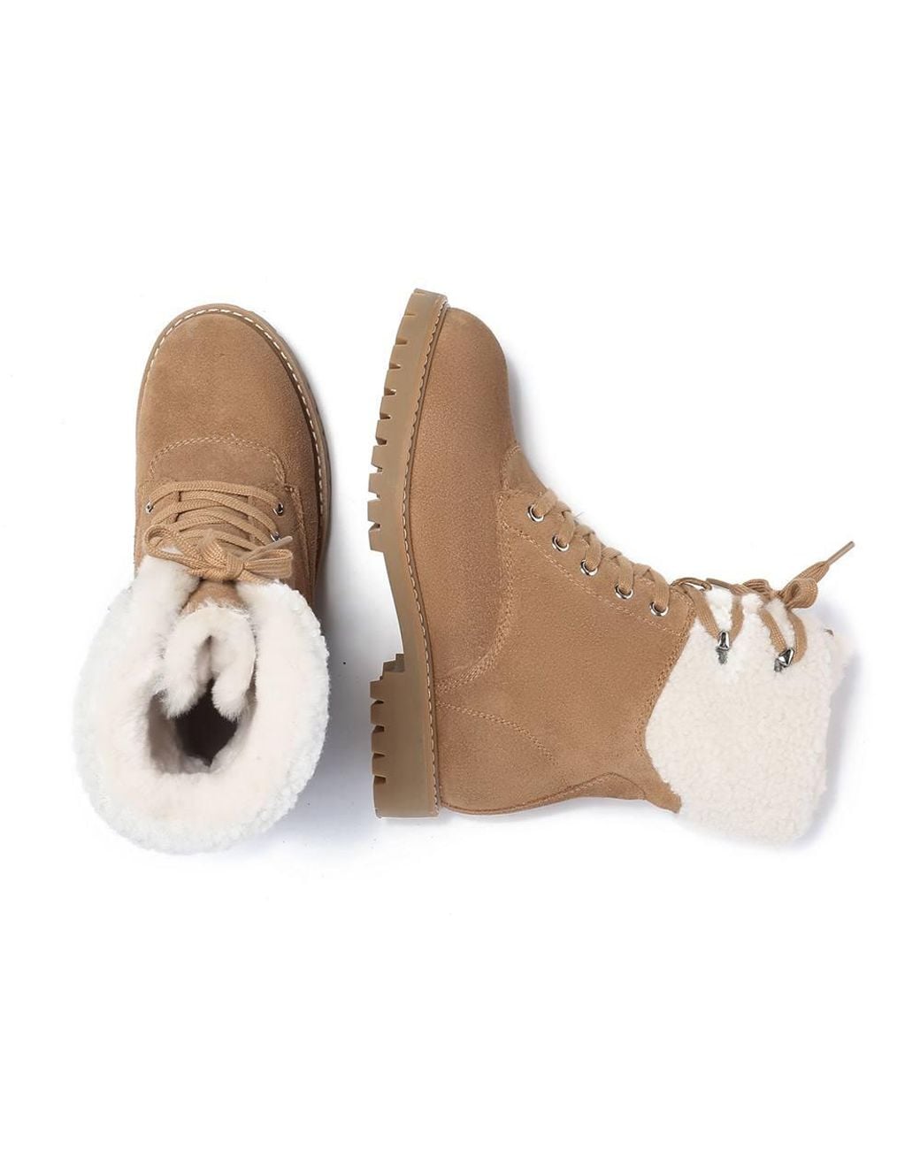 EverAu Australia Brown Sheepskin Knitted Wool Sittella Fashion Chunky Boots W/ Rubber Sole