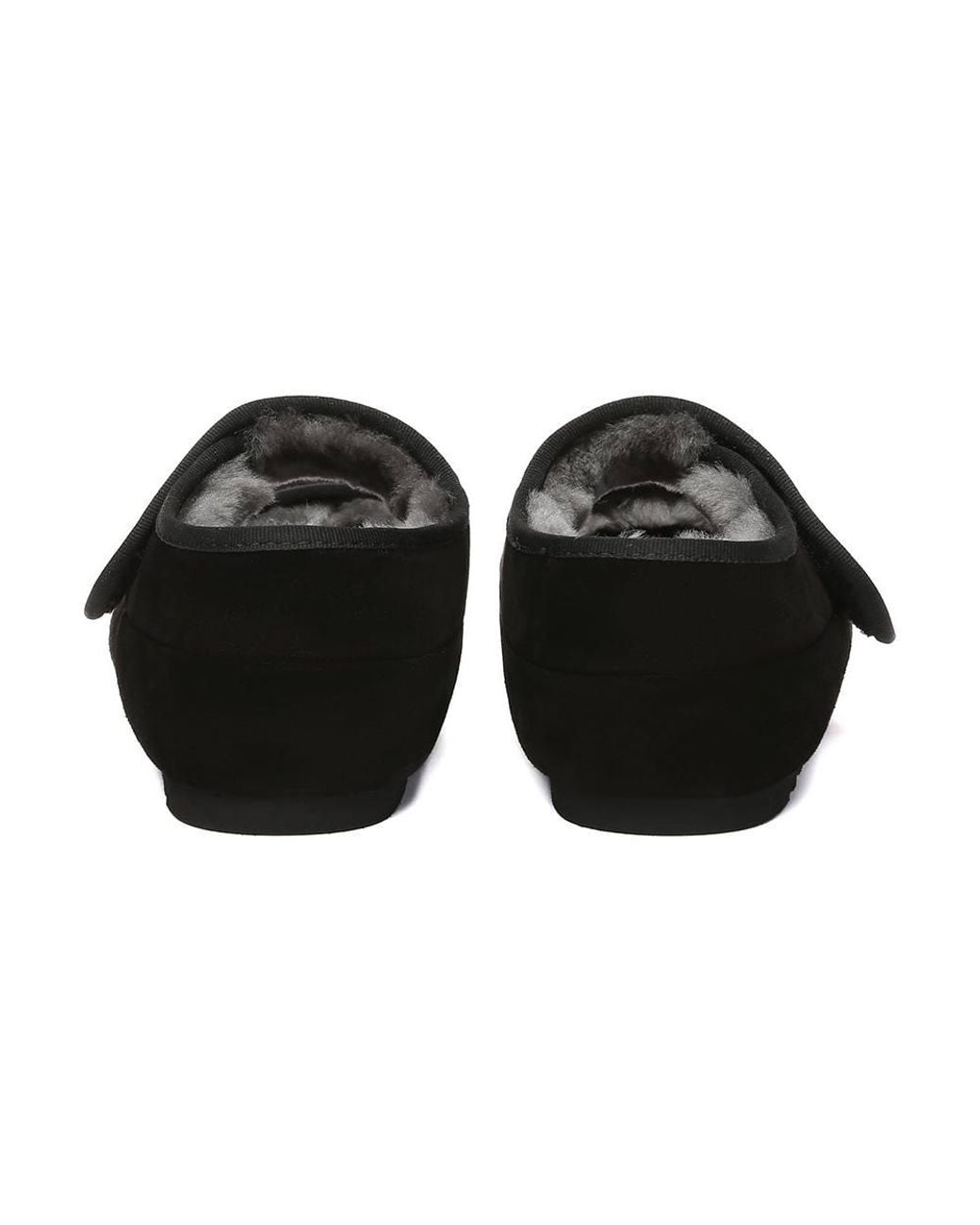 EverAu Australia Black Real Sheepskin Adjustable Strap Sheepskin Slippers W/ Eva Sole