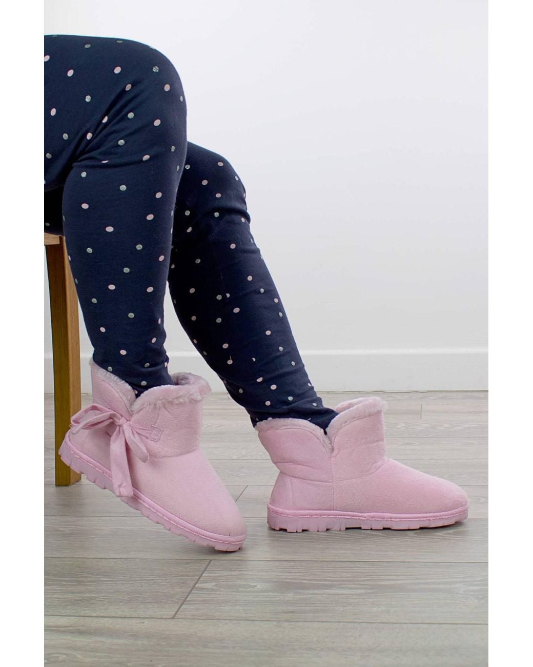 AJVANI Pink Heel Faux Fur Lined Grip Sole Ankle Boots Slippers