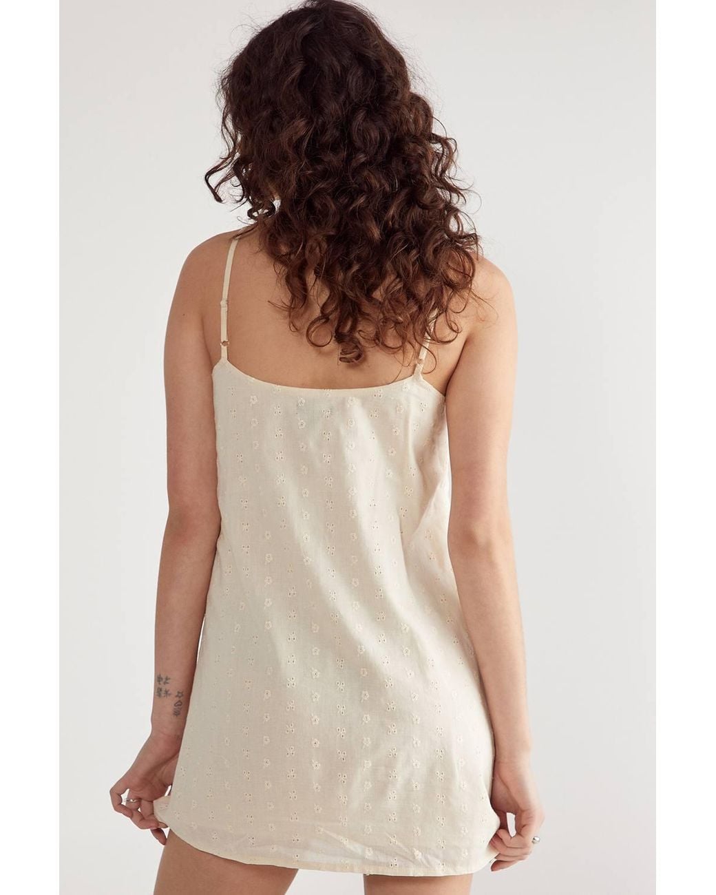 Nasty Gal Natural Broderie Ruched Tie Front Strappy Mini Dress