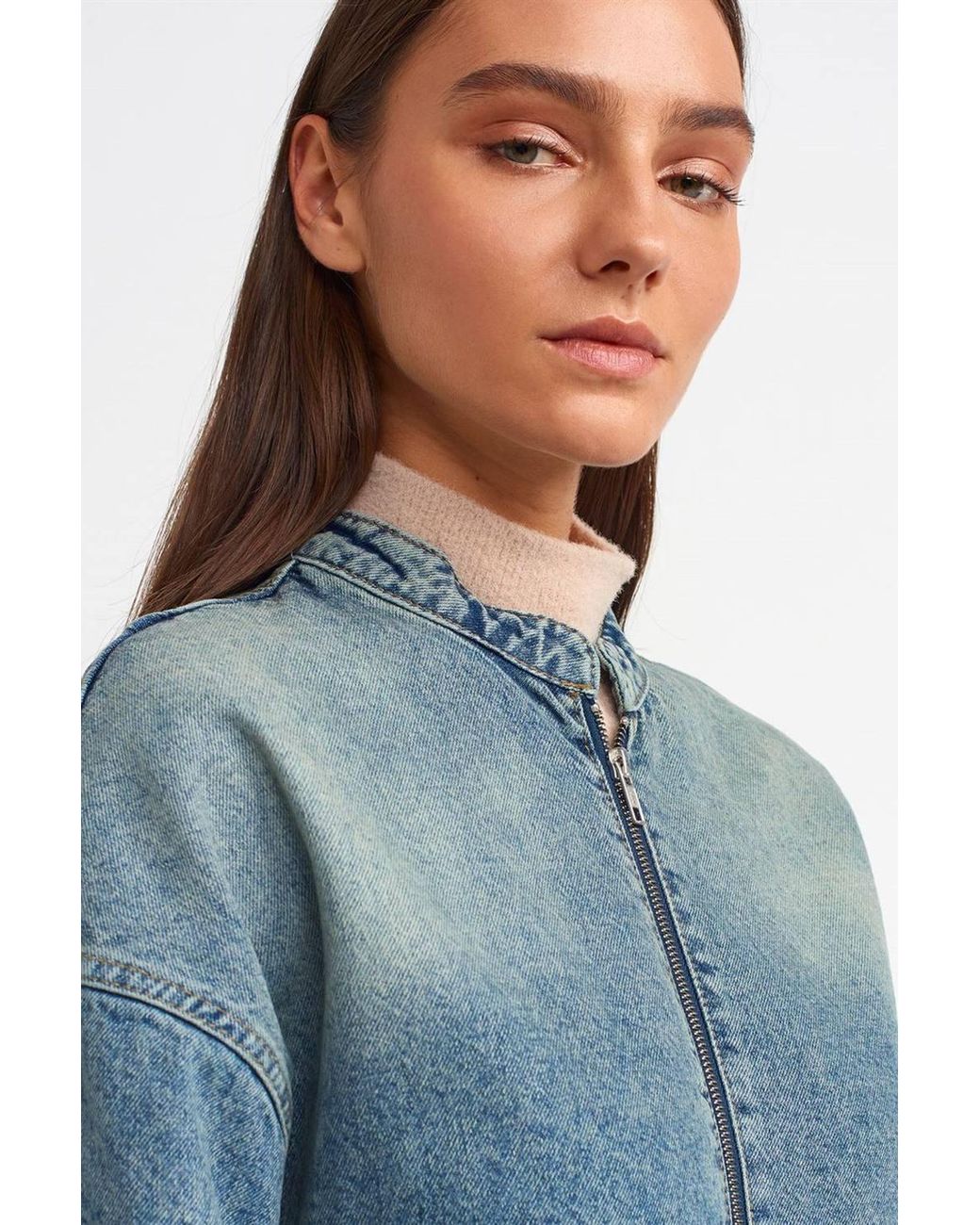 Dilvin Blue Oversized Bomber Jacket