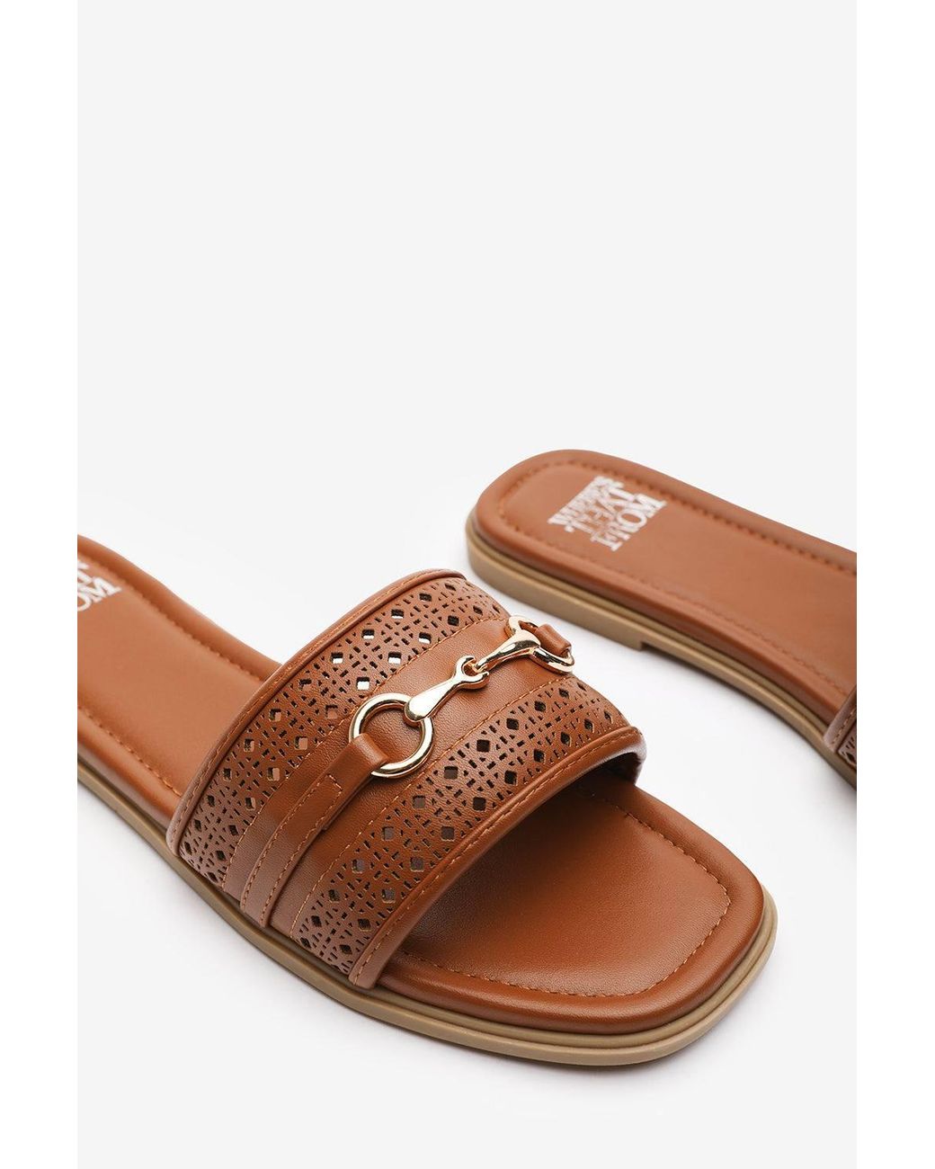Where's That From Brown 'Sorena' Buckle Trim Detail Flat Slider Sandals