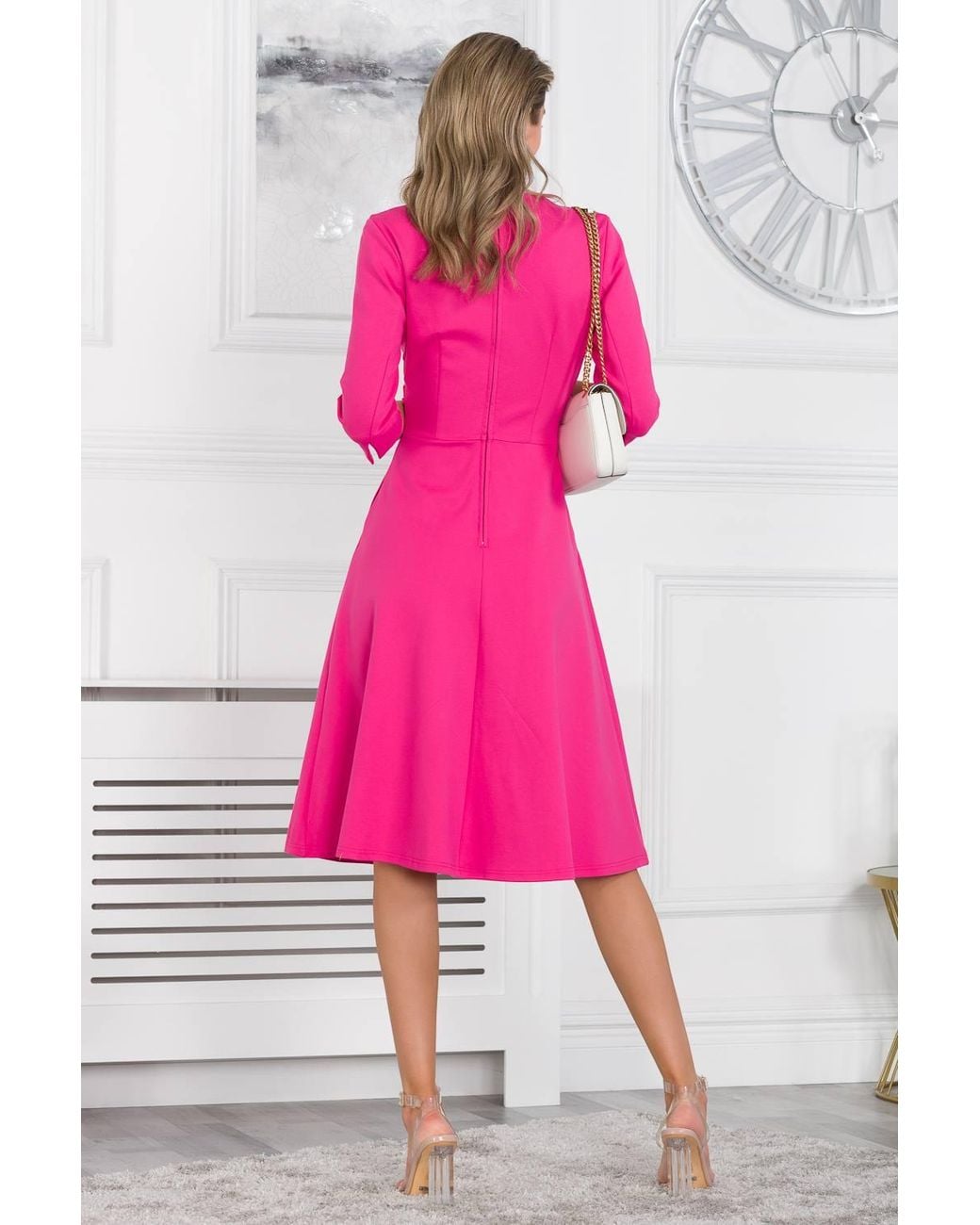Jolie Moi Pink Paige 3/4 Sleeve Wrap Dress