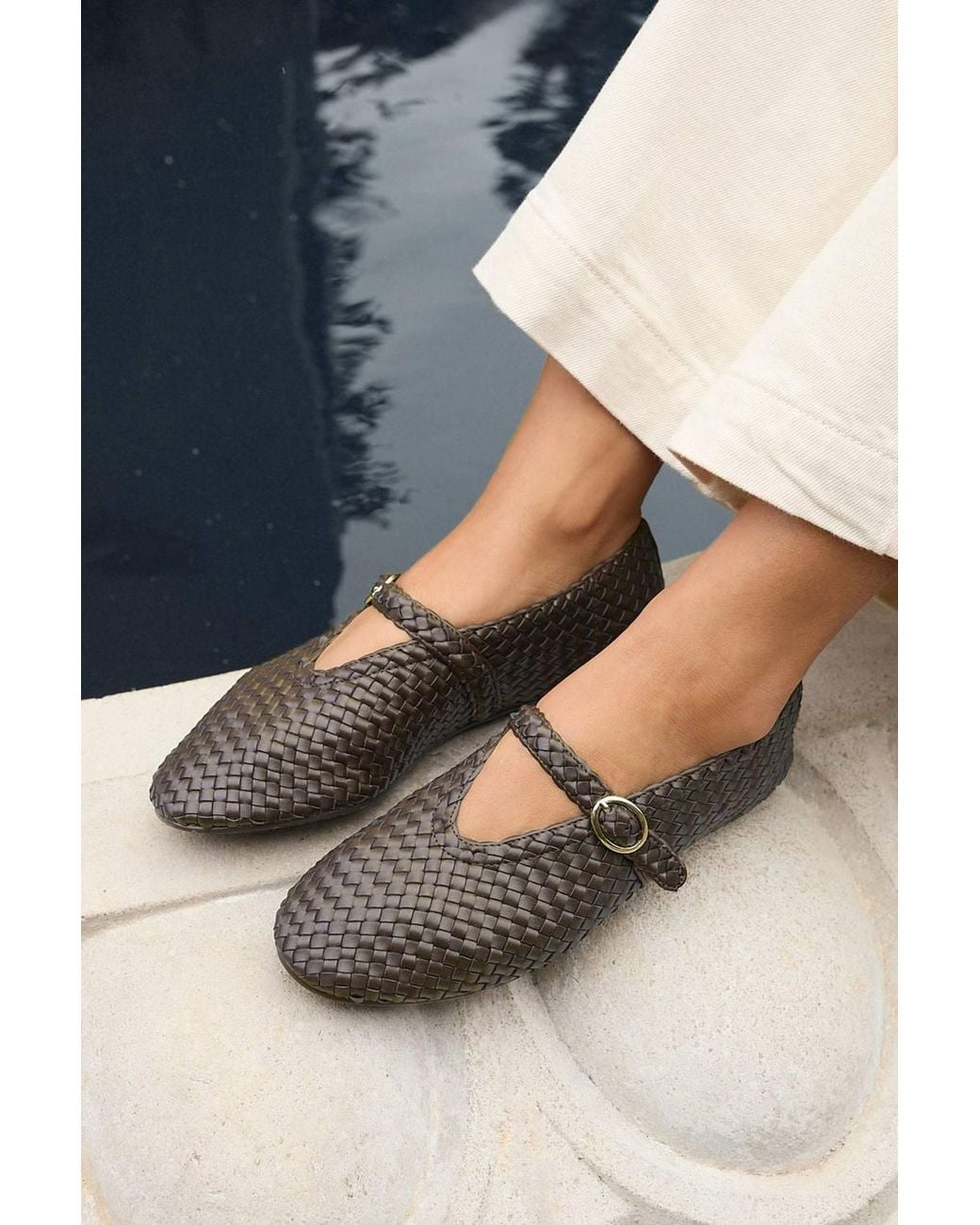 Linzi White Debut Handwoven Ballet Flats