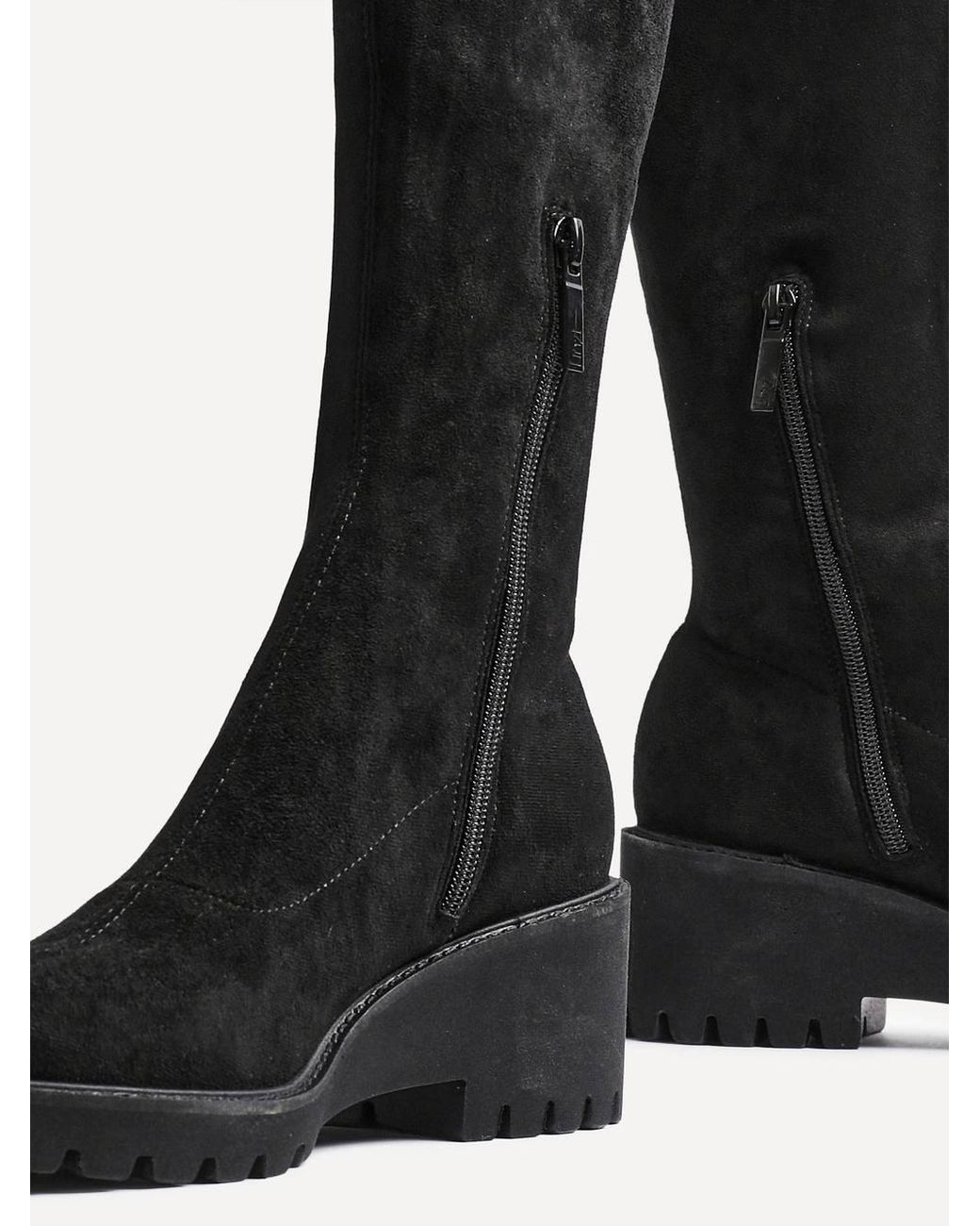 Linzi Black Kortina Faux Suede Wedge Knee High Boot