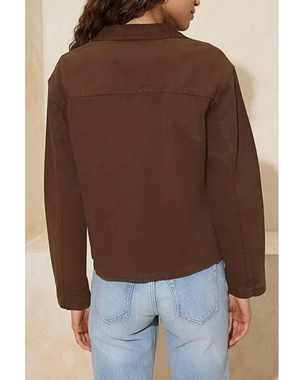 WOVCOR Brown Contrast Collar Button Front Utility Jacket