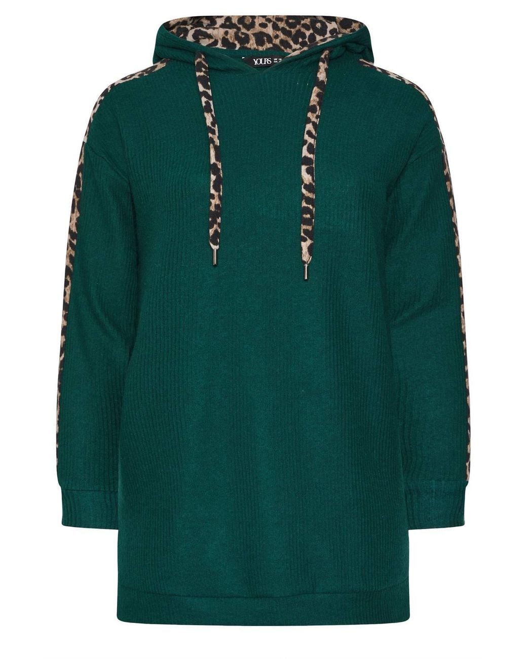 Yours Green Leopard Print Trim Hoodie