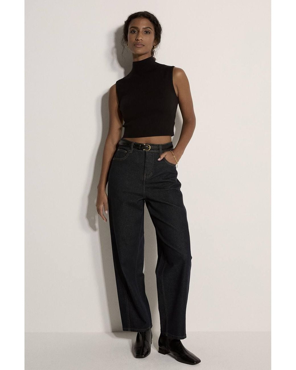 Apricot Blue High Neck Knitted Crop Top