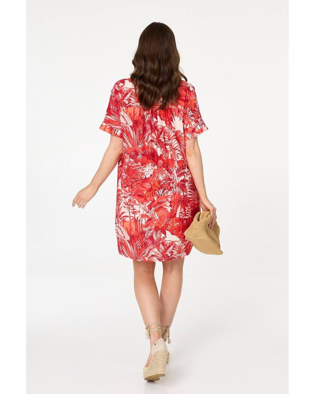 Izabel London Red Tropical Print Short Sleeve Shift Dress