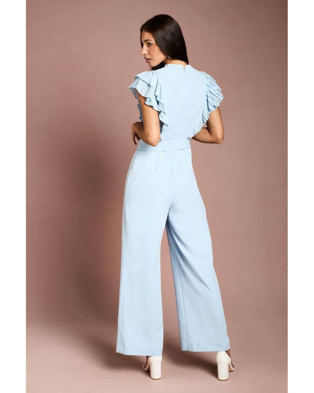 Coast Blue Button Down Pleated Wide Leg Jumpsuit