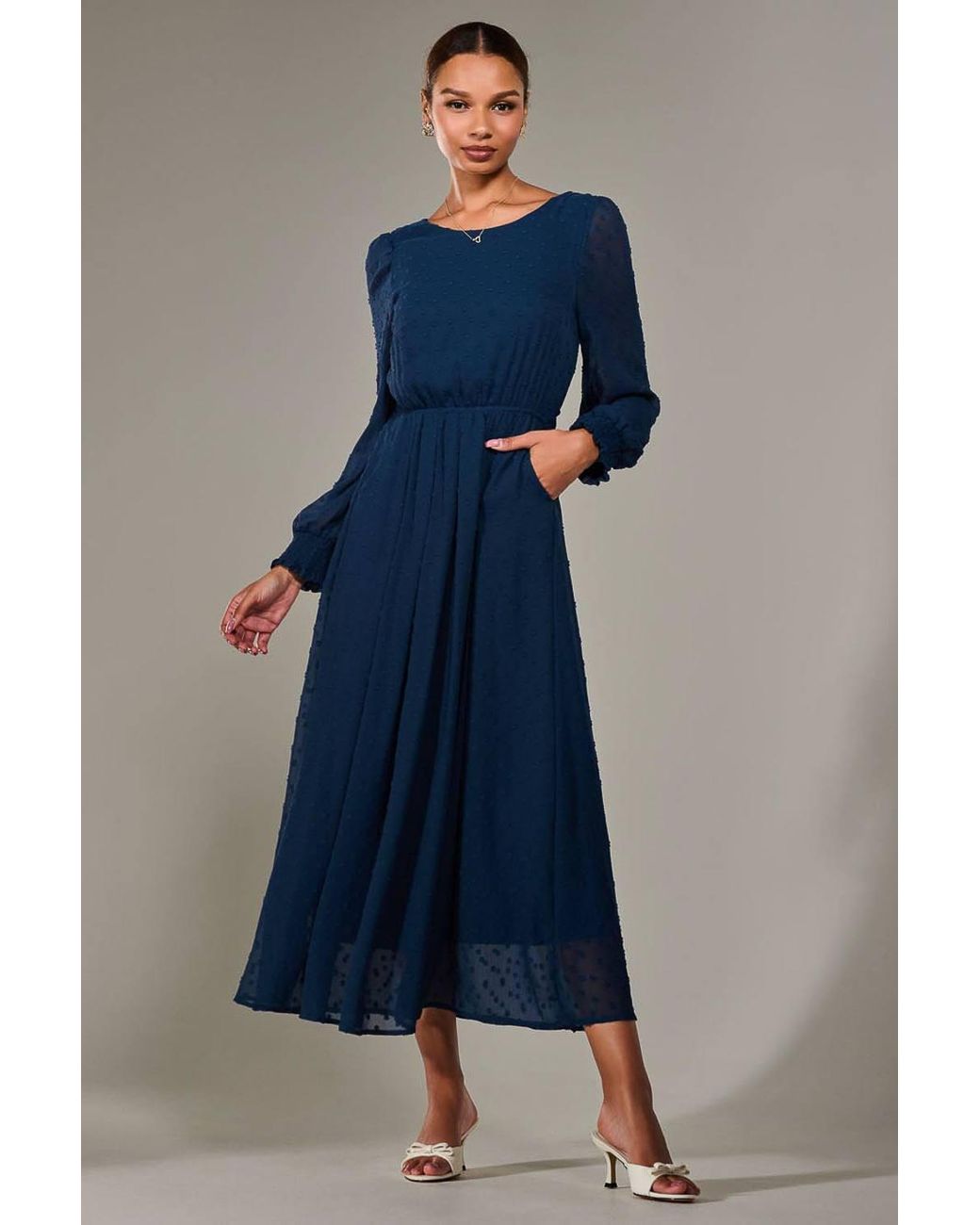Jolie Moi Blue Long Sleeve Chiffon Midaxi Dress