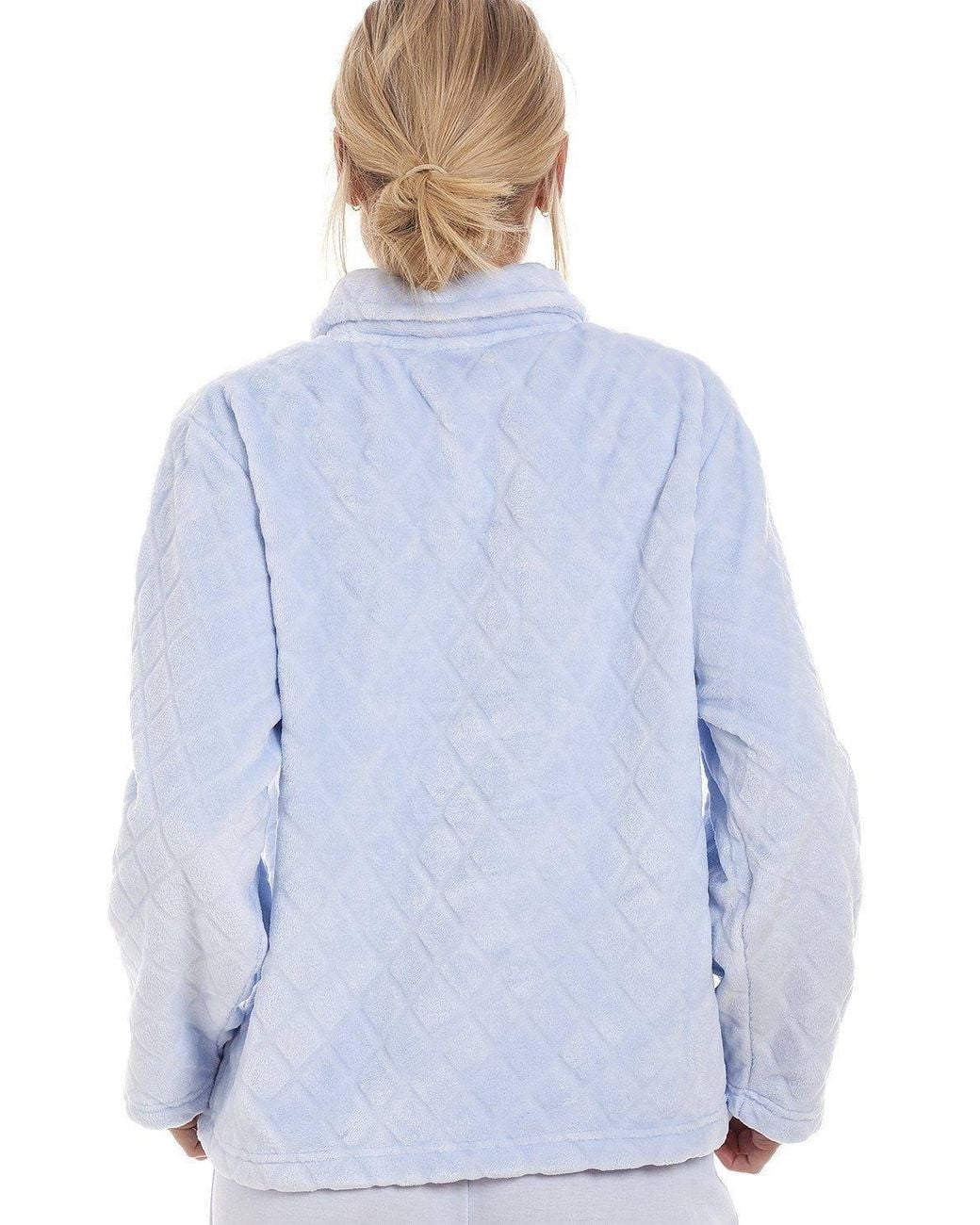CAMILLE Blue Classic Supersoft Diamond Print Button Up Bed Jacket
