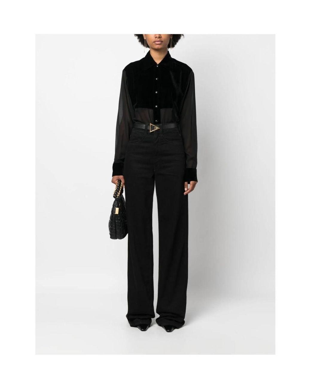 Tom Ford Black Velvet & Chiffon Button-Up Shirt