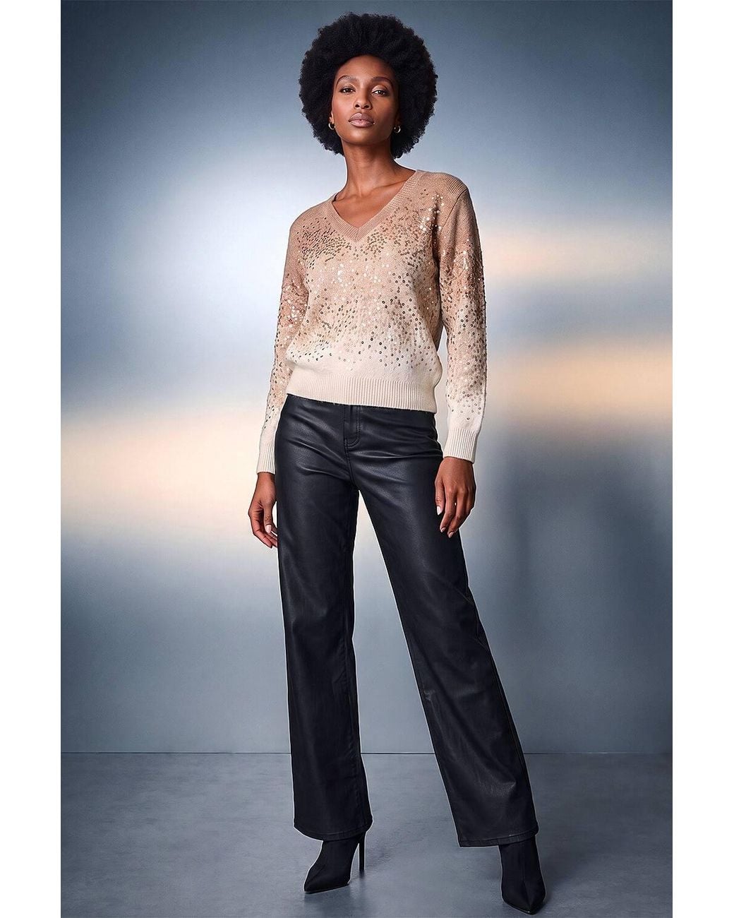 Roman Red Sparkly Ombre V-Neck Knit Jumper