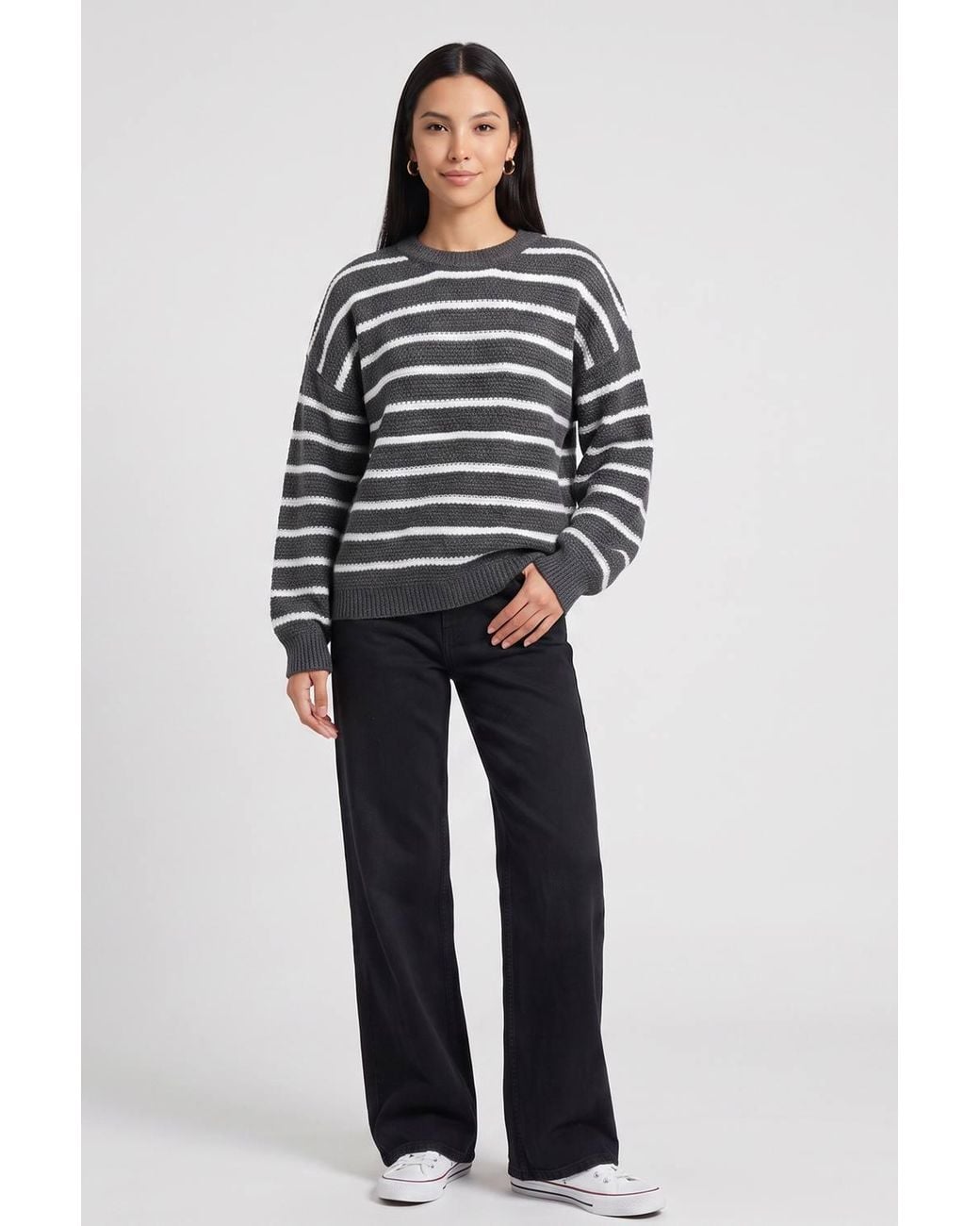 Gini London Blue Stripe Chunky Knit Oversized Jumper