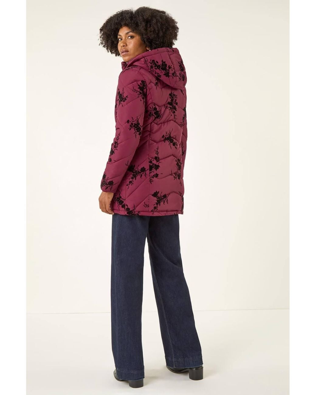 Roman Red Floral Flock Padded Coat
