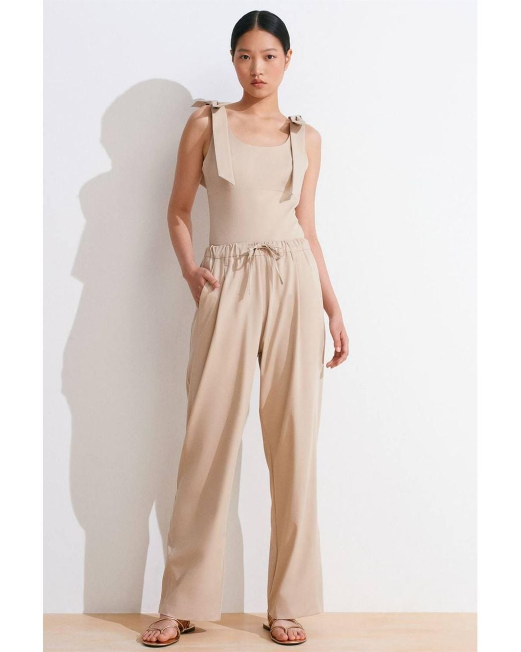 Dilvin Natural Wide-Leg Crepe Trousers