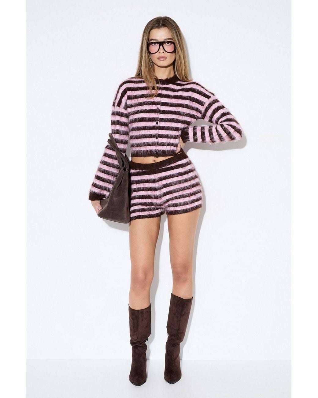 MissPap Red Brushed Stripe Knitted Hot Pant