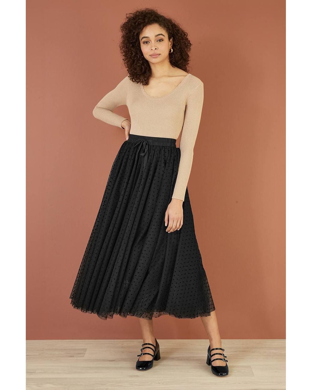 Yumi' Black Mesh Heart Print Tulle Skirt