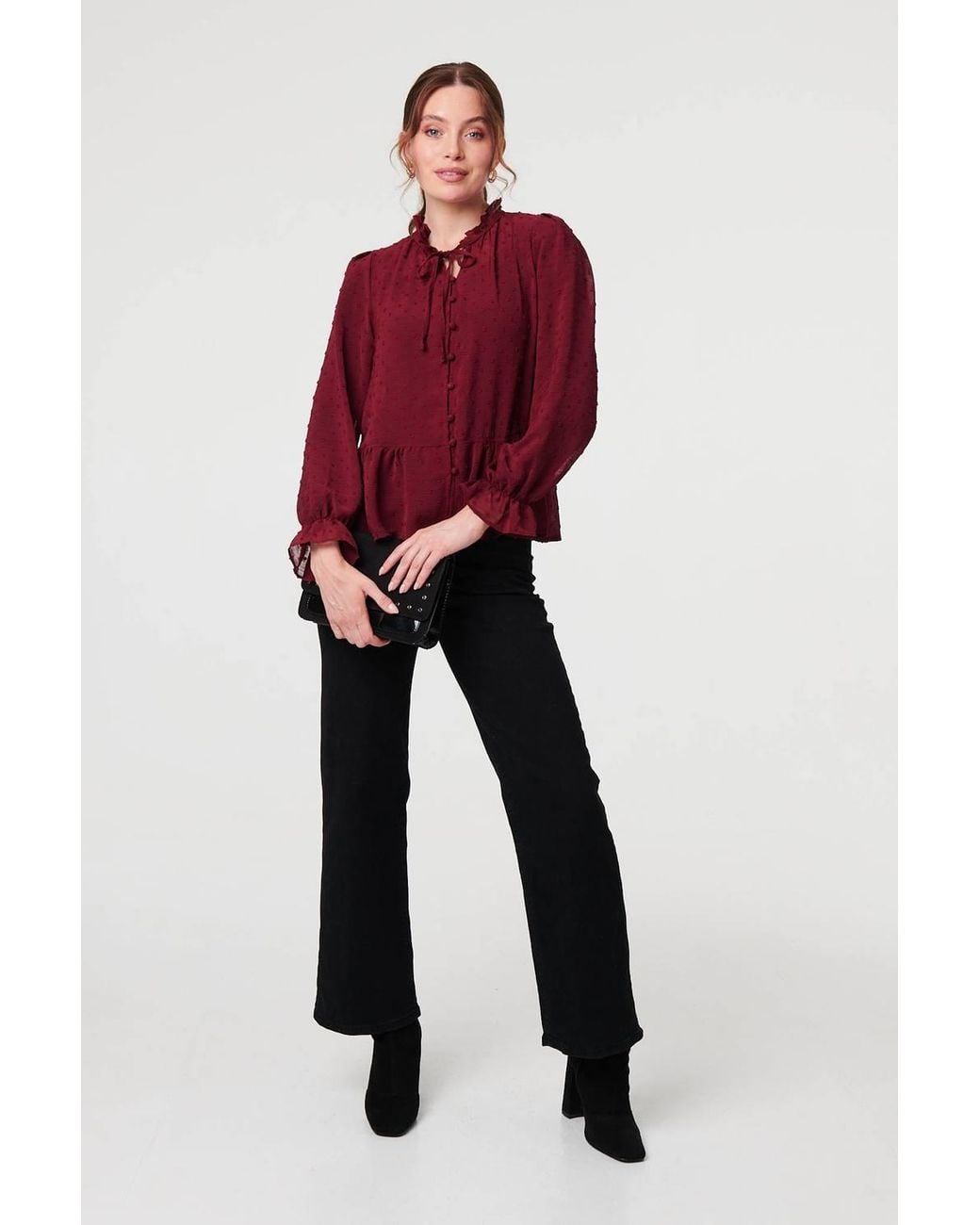 Izabel London Textured Semi Sheer Frilled Blouse