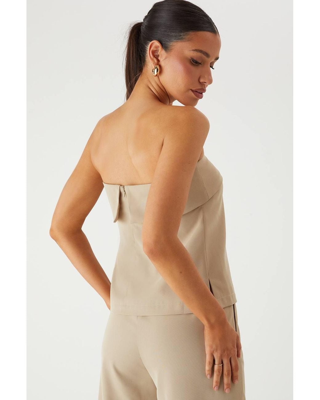 MissPap Natural Tailored Bandeau Split Side Top