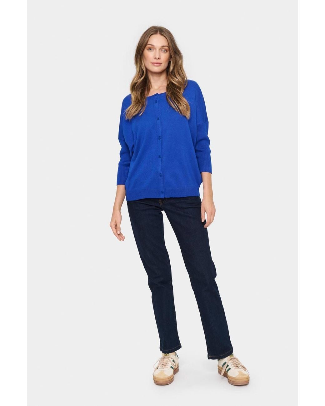 Saint Tropez Blue Mila Round Neck 3/4 Sleeve Cardigan