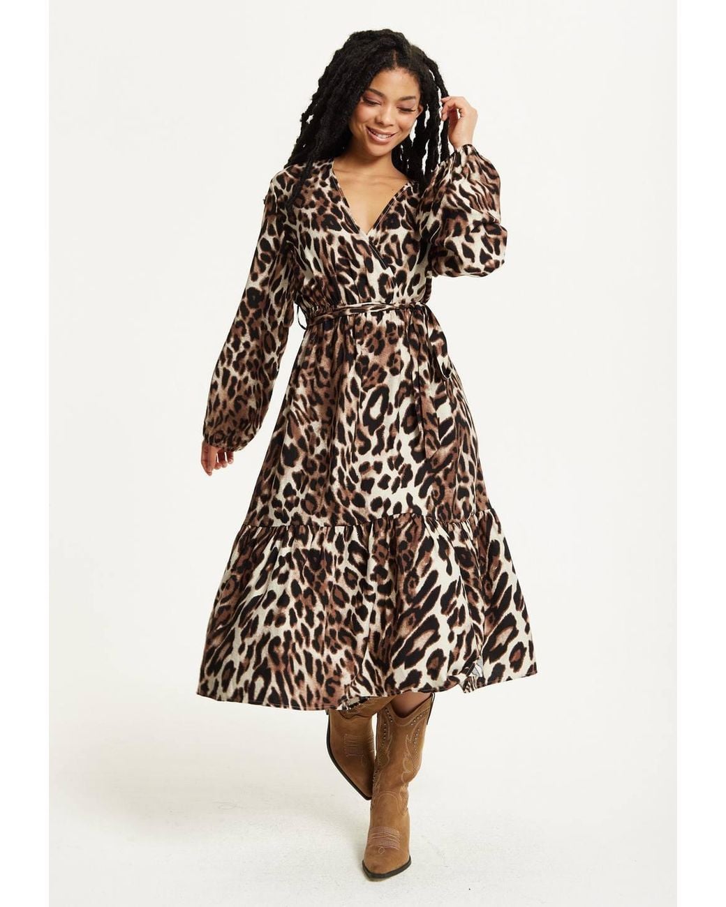 Liquorish White Leopard Print Long Sleeve Midi Dress