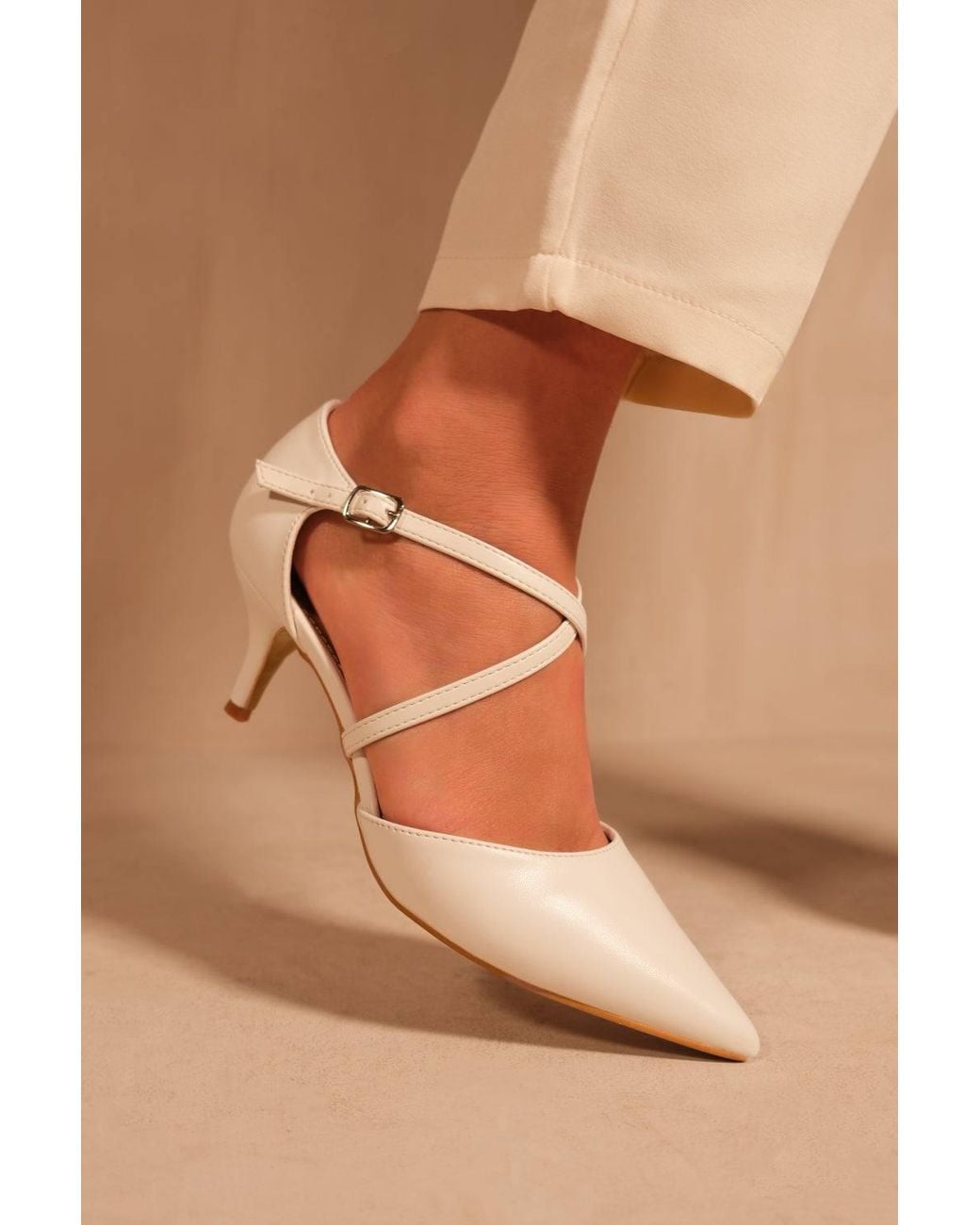 Where's That From Natural 'Kennedi' Low Kitten Heel W/ Crossover Strap