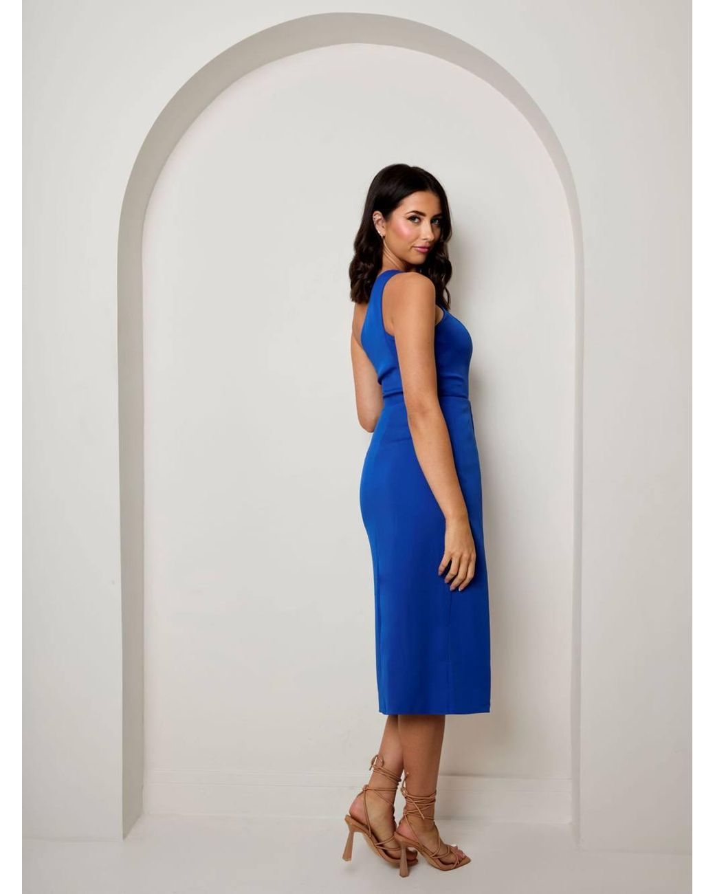 Chi Chi London Blue One Shoulder Split Detail Midi Dress