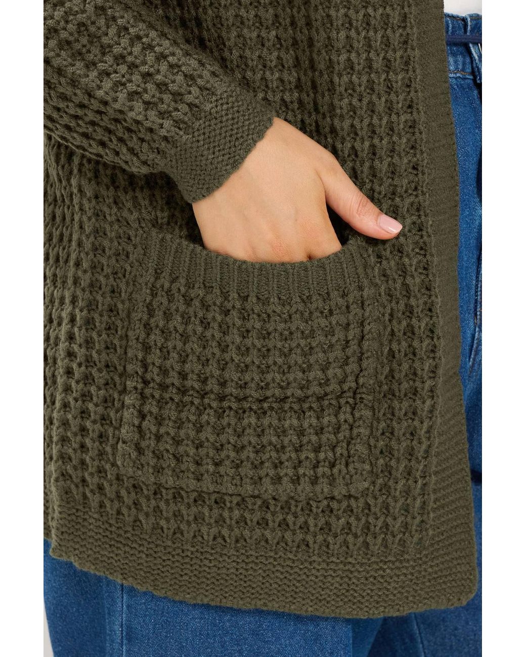 Yours Green Waffle Knit Cardigan