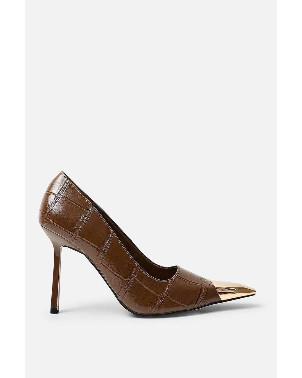 Public Desire Brown Rotate Toe Cap Detail High Heel