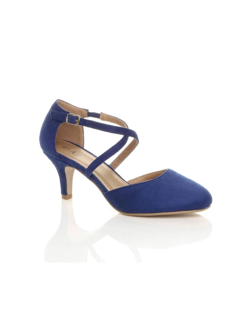 AJVANI Blue Mid Heel Crossed Straps Court Shoes